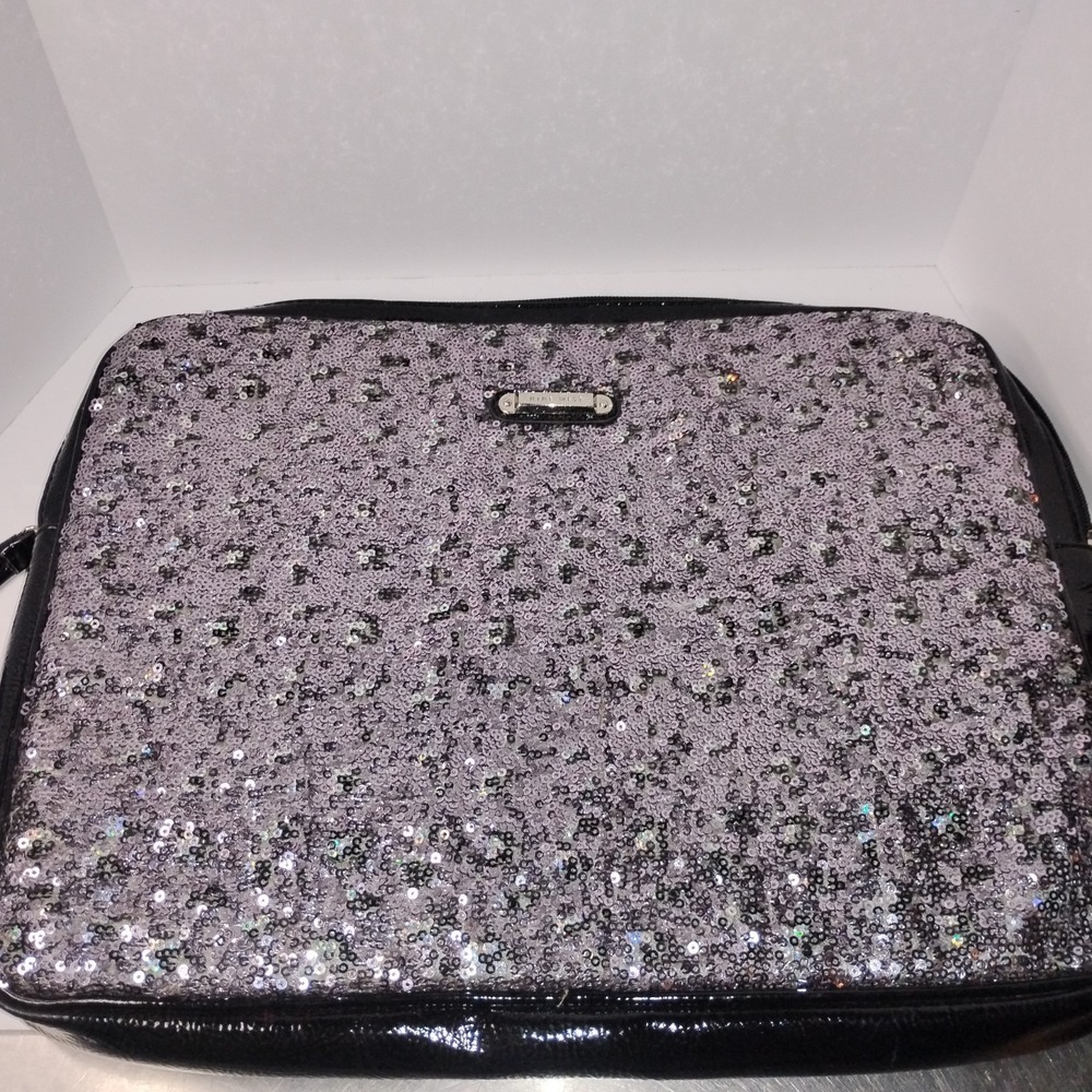 Nine West 14 x 11 In. Laptop Zipper Case Bag Black Silver Pink‎ Sequins Glittery
